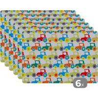 KitchenYeah Placemat - Placemats kunststof - Patronen - Trekker - Kleuren - Jongetje - Jongens - Kinderen - Kids - 45x30 cm - 6 stuks - Hittebestendig - Anti-Slip - Onderlegger - Afneembaar