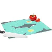 KitchenYeah Glazen Snijplank - 39x28 - Patronen - Water - Haai - Jongens - Jongetje - Kind - Kids - Snijplanken Glas