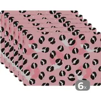 KitchenYeah Placemat - Placemats kunststof - Panterprint - Deren - Design - Roze - 45x30 cm - 6 stuks - Hittebestendig - Anti-Slip - Onderlegger - Afneembaar