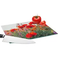 KitchenYeah Glazen Snijplank - 28x20 - Klaproos - Bloemen - Rood - Paars - Weide - Snijplanken Glas