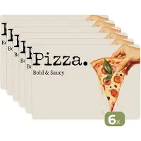 KitchenYeah Placemats - 6 stuks - 45x30 cm - Placemat kunststof - Pizza - Kaas - Pepperoni - Borden onderleggers - Decoratie voor op tafel - Keuken tafeldecoratie accessoires - Vinyl onderlegger - Tafelversiering