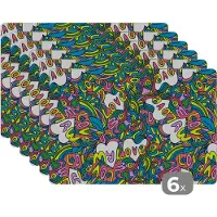 KitchenYeah Placemat kinderen - Placemat - Placemats kunststof - Meisje - Liefde - Patronen - Love - Girl - Kids - Kinderen - 45x30 cm - 6 stuks - Hittebestendig - Anti-Slip - Onderlegger - Afneembaar