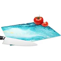 KitchenYeah Glazen Snijplank - 28x20 - Marmerlook - Blauw - Goud - Luxe - Glitter - Marmer - Snijplanken Glas