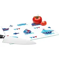 KitchenYeah Glazen Snijplank - 28x20 - Boot - Blauw - Rood - Jongen - Patroon - Snijplanken Glas