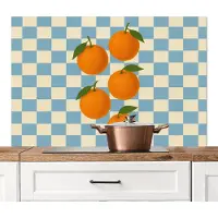 KitchenYeah Spatscherm keuken 120x80 cm - Kookplaat achterwand Sinaasappels - Blaadjes - Geblokt - Blauw - Muurbeschermer - Spatwand fornuis - Hoogwaardig aluminium