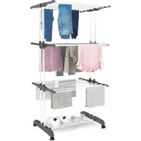 Vonia Wasrek - Droogrek - Droogtoren - Wastoren - 3 Lagen - Inklapbaar - 72x50x172 cm - Wit