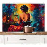 KitchenYeah Spatscherm keuken 120x80 cm - Kookplaat achterwand Wijn - Vrouw - Sfeervol - Kleurrijk - Muurbeschermer - Spatwand fornuis - Hoogwaardig aluminium