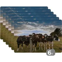 KitchenYeah Placemats - Dieren - Koeien - Zon - Boerderij - Keuken - Onderlegger - 45x30 cm - 6 stuks