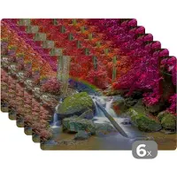 KitchenYeah Placemat - Placemats kunststof - Regenboog - Waterval - Bomen - Stenen - Mos - 45x30 cm - 6 stuks - Hittebestendig - Anti-Slip - Onderlegger - Afneembaar