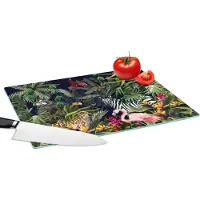 KitchenYeah Glazen Snijplank - 39x28 - Jungle dieren - Natuur - Jongens - Meisjes - Flamingo - Zebra - Snijplanken Glas