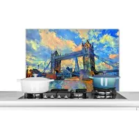 KitchenYeah Spatscherm keuken 80x55 cm - Kookplaat achterwand Schilderij - Londen - Brug - Olieverf - Muurbeschermer - Spatwand fornuis - Hoogwaardig aluminium