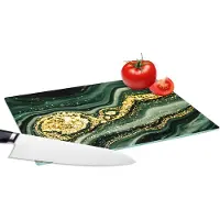 KitchenYeah Glazen Snijplank - 28x20 - Marmer - Goud - Glitter - Groen - Marmerlook - Luxe - Snijplanken Glas