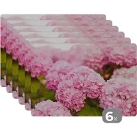 KitchenYeah Placemat - Placemats kunststof - Struik - Bloemen - Roze - Hortensia - 45x30 cm - 6 stuks - Hittebestendig - Anti-Slip - Onderlegger - Afneembaar