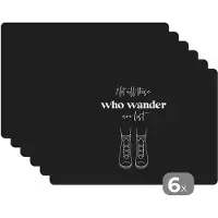 KitchenYeah Placemat - Placemats kunststof - Spreuken - Quotes - Not all those who wander are lost - Schoenen - 45x30 cm - 6 stuks - Hittebestendig - Anti-Slip - Onderlegger - Afneembaar