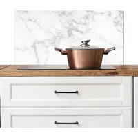 KitchenYeah Spatscherm keuken 90x45 cm - Kookplaat achterwand - Wit marmer - Witte muurbeschermer - Spatwand fornuis - Hoogwaardig aluminium - Muurdecoratie