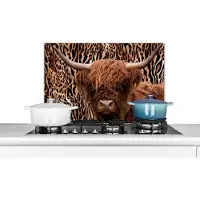KitchenYeah Spatscherm keuken 60x40 cm - Kookplaat achterwand Panterprint - Dieren - Schotse hooglander - Muurbeschermer - Spatwand fornuis - Hoogwaardig aluminium
