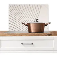 KitchenYeah Spatscherm keuken 60x40 cm - Kookplaat achterwand Kunst - Wit - Lijnen - Abstract - Muurbeschermer - Spatwand fornuis - Hoogwaardig aluminium