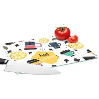 KitchenYeah Glazen Snijplank - 28x20 - Patronen - Koffie - Ontbijt - Croissant - Snijplanken Glas