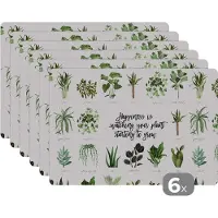 KitchenYeah Placemat - Placemats kunststof - Quotes - Spreuken - Happiness is... watching your plant starting to grow - 45x30 cm - 6 stuks - Hittebestendig - Anti-Slip - Onderlegger - Afneembaar