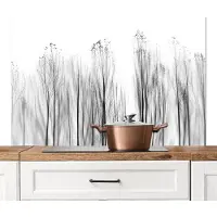 KitchenYeah Spatscherm keuken 120x80 cm - Kookplaat achterwand Bomen - Zwart wit - Vogels - Natuur - Muurbeschermer - Spatwand fornuis - Hoogwaardig aluminium