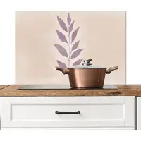 KitchenYeah Spatscherm keuken 80x55 cm - Kookplaat achterwand Tak - Bladeren - Minimalistisch - Beige - Muurbeschermer - Spatwand fornuis - Hoogwaardig aluminium