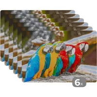 KitchenYeah Placemat - Placemats kunststof - Vogels - Papegaai - Tropisch - Natuur - 45x30 cm - 6 stuks - Hittebestendig - Anti-Slip - Onderlegger - Afneembaar