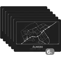 KitchenYeah Placemat - Placemats kunststof - Stadskaart - Almere - Kaart - Plattegrond - 45x30 cm - 6 stuks - Hittebestendig - Anti-Slip - Onderlegger - Afneembaar