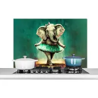 KitchenYeah Spatscherm keuken 100x65 cm - Kookplaat achterwand Olifant - Ballerina - Verf - Strik - Portret - Kinderen - Muurbeschermer - Spatwand fornuis - Hoogwaardig aluminium
