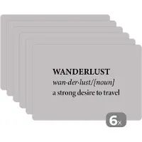 KitchenYeah Placemat - Placemats kunststof - Spreuken - Quotes - A strong desire to travel - Wanderlust - Reizen - 45x30 cm - 6 stuks - Hittebestendig - Anti-Slip - Onderlegger - Afneembaar