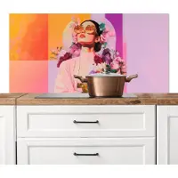 KitchenYeah Spatscherm keuken 120x60 cm - Kookplaat achterwand Portret - Vrouw - Abstract - Bloemen - Muurbeschermer - Spatwand fornuis - Hoogwaardig aluminium