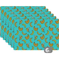 KitchenYeah Placemat - Placemats kunststof - Design - Banaan - Fruit - Patroon - 45x30 cm - 6 stuks - Hittebestendig - Anti-Slip - Onderlegger - Afneembaar