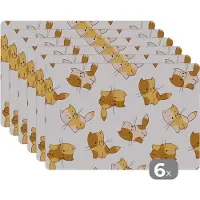 KitchenYeah Placemat kinderen - Placemat - Placemats kunststof - Patronen - Kat - Kitten - Jongens - Meisjes - Kinderen - Kindje - 45x30 cm - 6 stuks - Hittebestendig - Anti-Slip - Onderlegger - Afneembaar