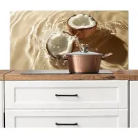 KitchenYeah Spatscherm keuken 100x50 cm - Kookplaat achterwand Kokosnoot - Water - Beige - Spetters - Muurbeschermer - Spatwand fornuis - Hoogwaardig aluminium