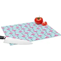 KitchenYeah Glazen Snijplank - 39x28 - Flamingo - Stippen - Dieren - Patroon - Snijplanken Glas