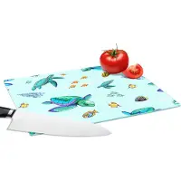 KitchenYeah Glazen Snijplank - 28x20 - Regenboog - Schildpad - Vis - Water - Patronen - Snijplanken Glas
