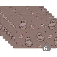 KitchenYeah Placemat - Placemats kunststof - Dieren - Kinderen - Patronen - 45x30 cm - 6 stuks - Hittebestendig - Anti-Slip - Onderlegger - Afneembaar