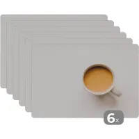KitchenYeah Placemat - Placemats kunststof - Koffie - Wit - Bruin - 45x30 cm - 6 stuks - Hittebestendig - Anti-Slip - Onderlegger - Afneembaar