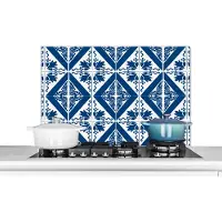 KitchenYeah Spatscherm keuken 80x55 cm - Kookplaat achterwand Tegel - Portugal - Patroon - Muurbeschermer - Spatwand fornuis - Hoogwaardig aluminium