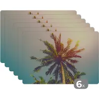 KitchenYeah Placemat - Placemats kunststof - Palmboom - Zomer - Tropisch - Zon - 45x30 cm - 6 stuks - Hittebestendig - Anti-Slip - Onderlegger - Afneembaar