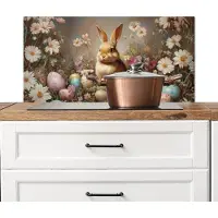 KitchenYeah Spatscherm keuken 90x45 cm - Kookplaat achterwand Paashaas - Lente - Paaseieren - Muurbeschermer - Spatwand fornuis - Hoogwaardig aluminium
