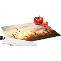 KitchenYeah Glazen Snijplank - 28x20 - Riet - Gras - Zonsondergang - Natuur - Horizon - Snijplanken Glas