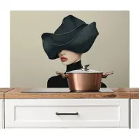KitchenYeah Spatscherm keuken 100x65 cm - Kookplaat achterwand Vrouw - Groen - Hoed - Muurbeschermer - Spatwand fornuis - Hoogwaardig aluminium
