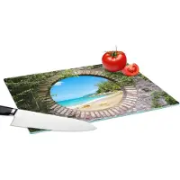 KitchenYeah Glazen Snijplank - 39x28 - Strand - Zee - Doorkijk - Zomer - Snijplanken Glas