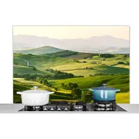 KitchenYeah Spatscherm keuken 120x80 cm - Kookplaat achterwand natuur - Landschap Toscane - Muurbeschermer hittebestendig - Spatwand fornuis - Hoogwaardig aluminium - Landelijke muurdecoratie