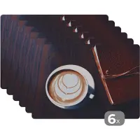 KitchenYeah Placemat - Placemats kunststof - Koffie - Kaneel - Latte - 45x30 cm - 6 stuks - Hittebestendig - Anti-Slip - Onderlegger - Afneembaar