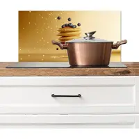 KitchenYeah Spatscherm keuken 60x30 cm - Kookplaat achterwand Pannenkoeken - Eten - Honing - Geel - Muurbeschermer - Spatwand fornuis - Hoogwaardig aluminium