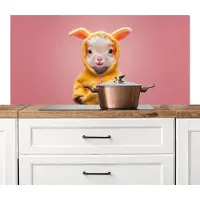 KitchenYeah Spatscherm keuken 120x60 cm - Kookplaat achterwand Kostuum - Geitje - Paashaas - Muurbeschermer - Spatwand fornuis - Hoogwaardig aluminium