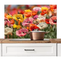 KitchenYeah Spatscherm keuken 100x65 cm - Kookplaat achterwand Bloemenveld - Klaprozen - Kleurrijk - Muurbeschermer - Spatwand fornuis - Hoogwaardig aluminium