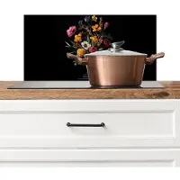 KitchenYeah Spatscherm keuken 60x30 cm - Kookplaat achterwand Sierlijk - Boeket - Bladeren - Muurbeschermer - Spatwand fornuis - Hoogwaardig aluminium