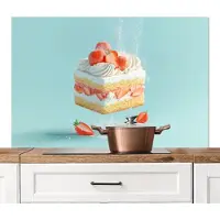 KitchenYeah Spatscherm keuken 120x80 cm - Kookplaat achterwand Slagroom - Taart - Blauw - Eten - Muurbeschermer - Spatwand fornuis - Hoogwaardig aluminium